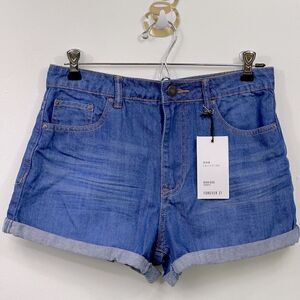 Forever 21 Cuffed, High Rise denim shorts 27 dark denim.